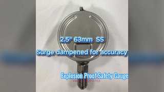 2,5" 63mm 0~1,6MPa/0~16kgf/cm2 Peredam lonjakan untuk akurasi Semua baja tahan karat, dial vertikal, Bayonet