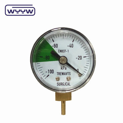 40mm -100-0 Kpa Manometer Vacuum Gauge Bagian Bawah Mount Case Baja Dengan Sambungan Kuningan