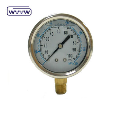 EN837-1 Gliserin 63mm 1psi 0- 600 Psi Npt 1/4 Oil Filled Pressure Gauge