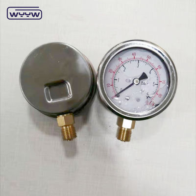 Baja tahan karat 63mm Radial Connection Glycerine Oil Diisi 600bar Hydraulic Pressure Gauge