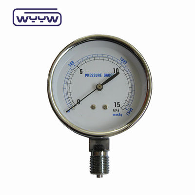 0-15 Kpa MmAq Kapsul Pressure Gauge Koneksi Bagian Bawah Baja Rustless
