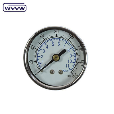 Penggunaan kering Tidak ada minyak Back Mount Pressure Gauge 160 Psi Udara 60mm SS Pressure Gauge