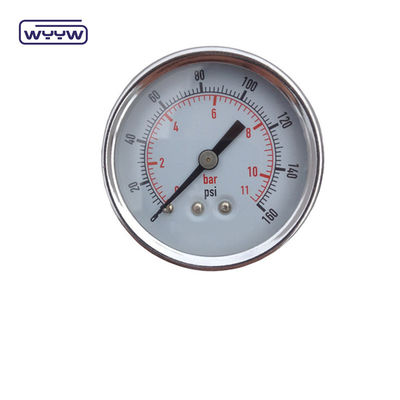 Penggunaan kering Tidak ada minyak Back Mount Pressure Gauge 160 Psi Udara 60mm SS Pressure Gauge