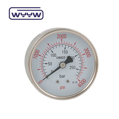 Penggunaan kering Tidak ada minyak Back Mount Pressure Gauge 160 Psi Udara 60mm SS Pressure Gauge
