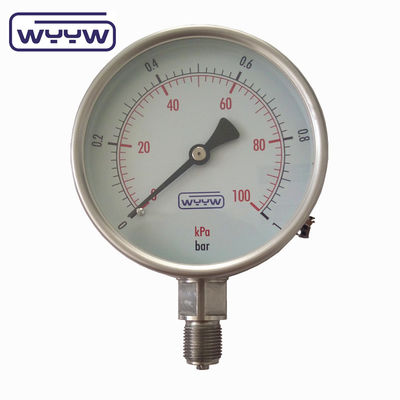 Dry SS304 Bourdon Sedeme Pressure Gauge Back Connection Ukuran 4'