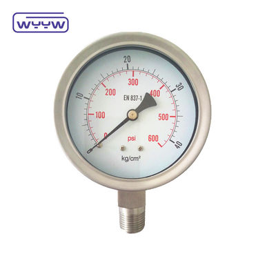 Silikon / Gliserin Cairan Diisi Tekanan Gauge Korosi tahan