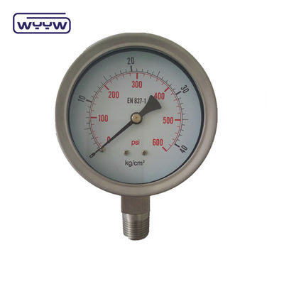Silikon / Gliserin Cairan Diisi Tekanan Gauge Korosi tahan