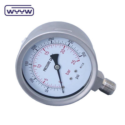 Silikon / Gliserin Cairan Diisi Tekanan Gauge Korosi tahan