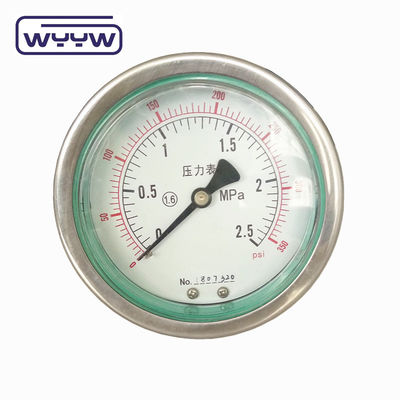 Meter tekanan tahan getaran baja tahan karat 4 inci yang diisi minyak dengan rentang tekanan yang luas