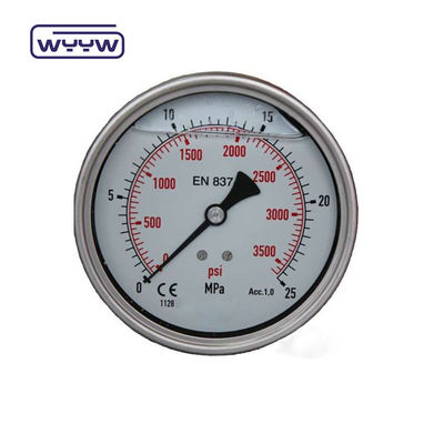 Back Connection 100mm Oil Filled Pressure Gauge Ss304 Baja tahan karat