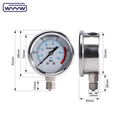 CE Tekanan Tinggi Gauge Autoclave Baja Rinsless Tekanan Gauge Manometer