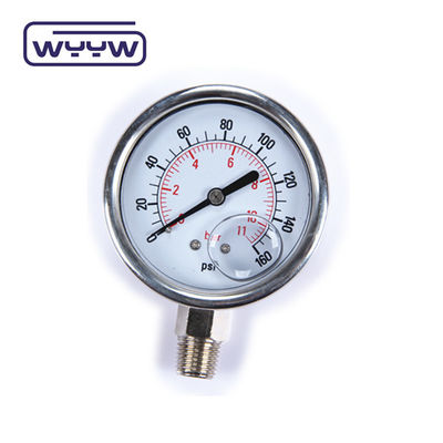OEM ODM OBM Liquid Filled Pressure Gauge 100mm Bahan baja tahan karat
