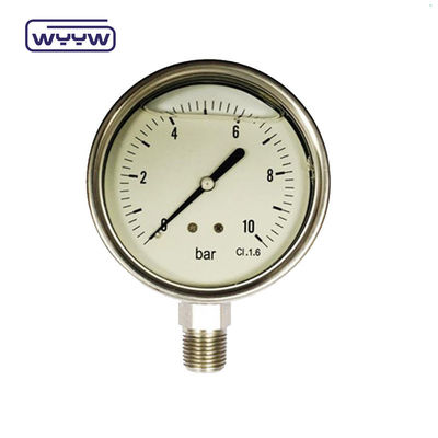 4 Inch Stainless Steel Oil Filled Pressure Gauge Dengan Keakuratan 2,5%/1,6% Dan 1/4'PT/NPT/G/M Thread