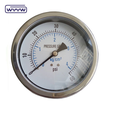 Back Mount Minyak Diisi Tekanan Gauge 100mm Ukuran Baja tahan karat