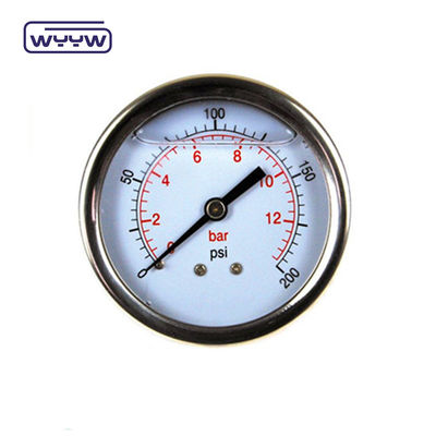 Back Mount Minyak Diisi Tekanan Gauge 100mm Ukuran Baja tahan karat