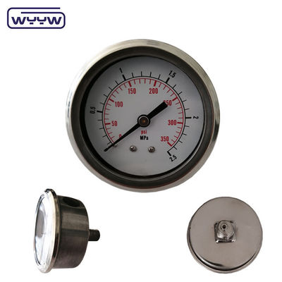 Back Mount Minyak Diisi Tekanan Gauge 100mm Ukuran Baja tahan karat