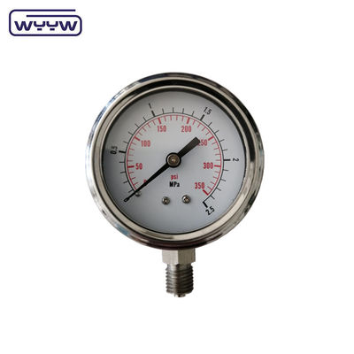 1/4 PT Penuh Cairan Manometer Hitam Dicat Aluminium Pointer Jendela Akrilik