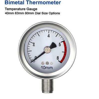 Bimetal Thermometer Temperature Gauge dengan 40mm 63mm 80mm Dial Size Options