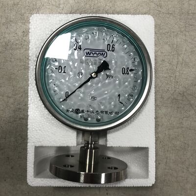 DN25 Flanges Size Diaphragm Pressure Gauge dengan Bottom Mount dan konfigurasi tabung Bourdon untuk aplikasi industri