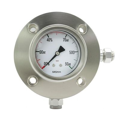 DN25 Flanges Size Diaphragm Pressure Gauge dengan Bottom Mount dan konfigurasi tabung Bourdon untuk aplikasi industri