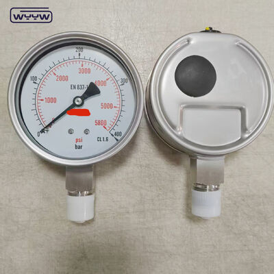 Silikon Gliserin Diisi Bezel Ring Pressure Gauge dengan 100mm Dial dan Bottom Mount untuk Aplikasi Industri