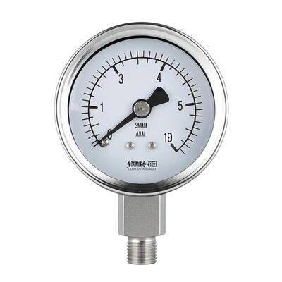 Pengukur Tekanan Aksial Tahan Getaran 50mm Baja Tahan Karat 316 dengan Sambungan Bawah