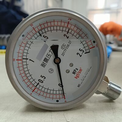 Pengukur Tekanan Hidraulik Berisi Cairan 4 inci 100mm dengan Rentang 0-2.5MPa/0-25kgf/cm² dan Desain Tahan Guncangan