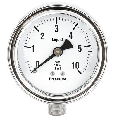 Pengukur Tekanan Hidraulik Berisi Cairan 4 inci 100mm dengan Rentang 0-2.5MPa/0-25kgf/cm² dan Desain Tahan Guncangan