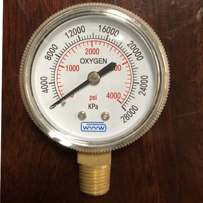 Oxygen Pressure Gauge 2 inci dengan kisaran 0-4000 PSI Oxygen-Safe Certified untuk aplikasi gas alam dan LPG