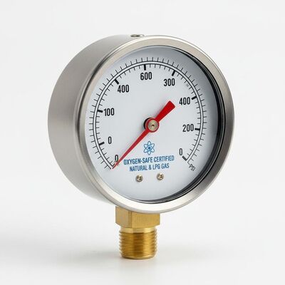 Oxygen Pressure Gauge 2 inci dengan kisaran 0-4000 PSI Oxygen-Safe Certified untuk aplikasi gas alam dan LPG
