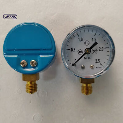 2" Blue Color Case Economy Pressure Gauge dengan kisaran 25MPa, ideal untuk aplikasi oksigen dan gas alam