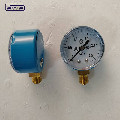 2" Blue Color Case Economy Pressure Gauge dengan kisaran 25MPa, ideal untuk aplikasi oksigen dan gas alam