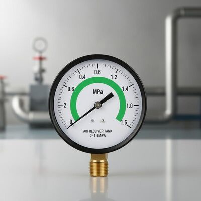 4-inci (100mm) Air Receiver Tank Pressure Gauge dengan kisaran 0-1.6MPa dan Zona Keamanan Berkode Warna