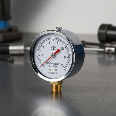 4-inci (100mm) Chrome Case Vacuum Pressure Gauge dengan -0.1 ~ 0MPa Range untuk Pengukuran Vakuum Presisi