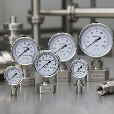 SS316 Construction Weather-Resistant Stainless Steel Pressure Gauge for Medium & High Pressure Ranges