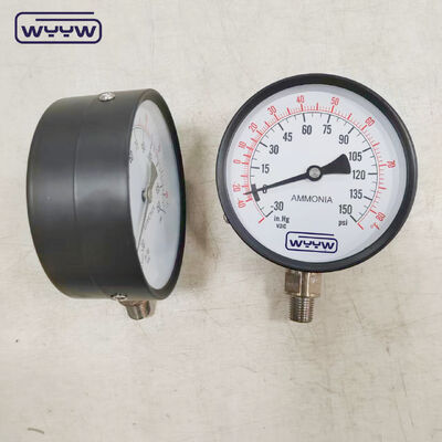 Amonia Pressure Gauge dengan ukuran dial 100mm dan 1/4 "NPT koneksi dalam Black Steel Case