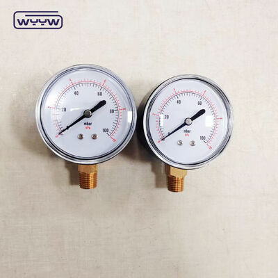 63mm 100mbar Casing Baja Hitam Kapsul Pressure Gauge untuk Gas dengan bagian bawah Mount